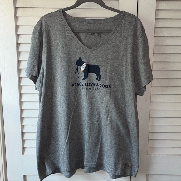 Life is Good Peace Love Dogs Crusher V-Neck Graphic Tee Gray Women’s XXL - Picture 2 of 5